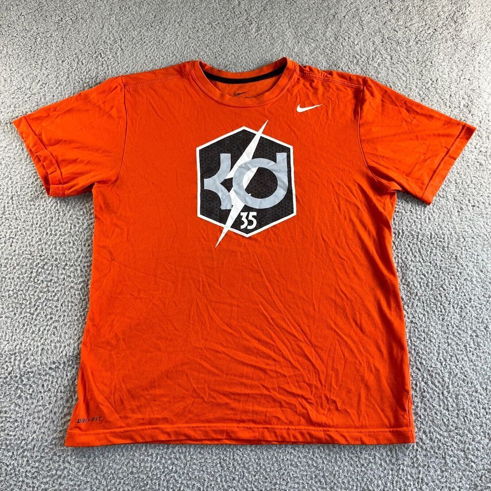 Nike T Shirt Mens Large Orange Dri-Fit Graphic Tee Short Sleeve Outdoor Sports